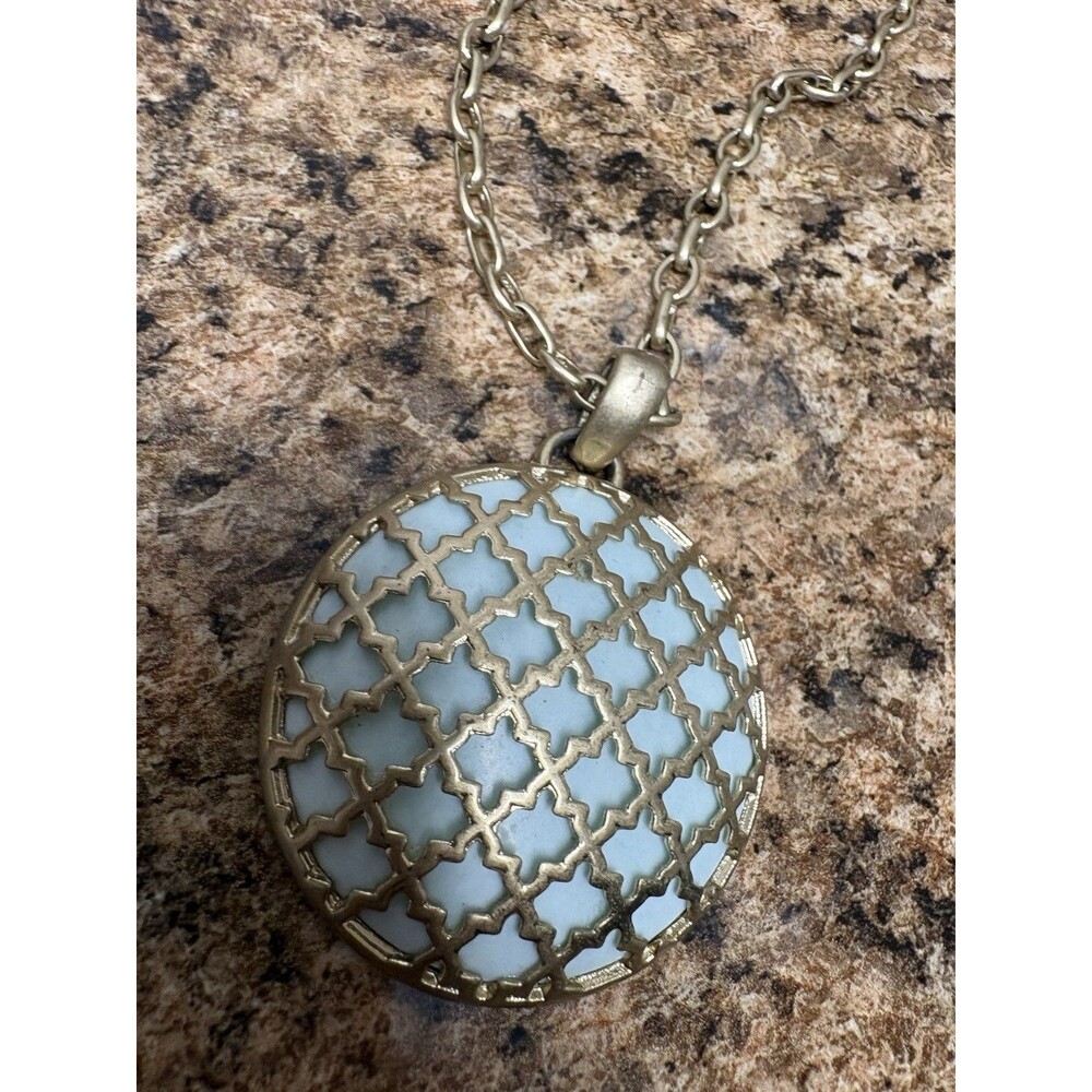 Lia Sophia Kiam Family Gold Matte Pendant Necklace Marrakesh Amazonite Stone J2